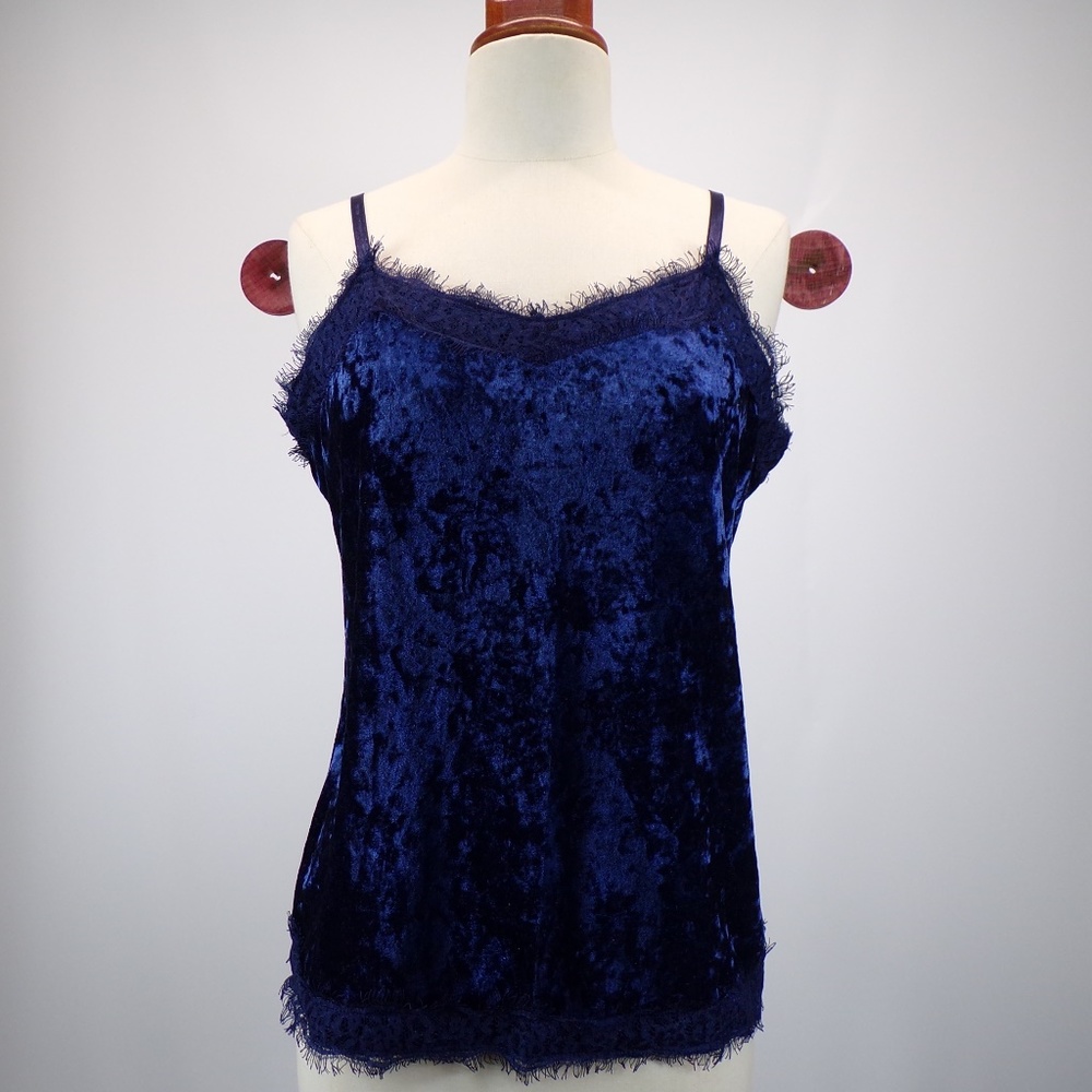 Crushed Velvet & Lace Royal Blue Cami Tank…
